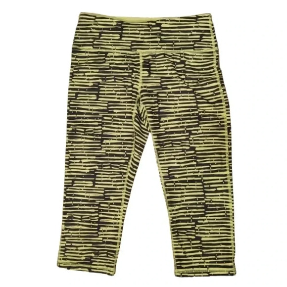 NWOT Zella activewear lime green and black striped cropped leggings Size Small - Picture 1 of 4